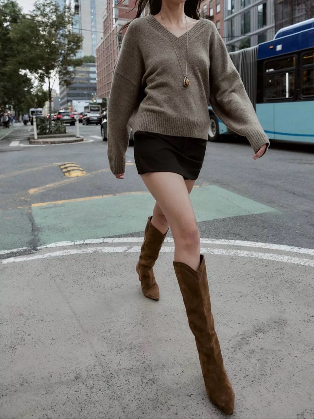 Zara Brown Suede Split-Heel Knee Boots